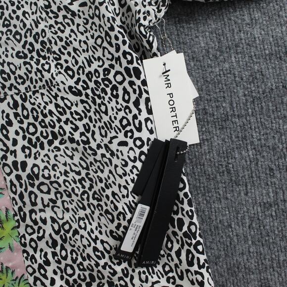 Amiri Shirt Mens XL Split Palm Leopard Silk Camp Button Up Tropical Edgy Luxury - Picture 6 of 14